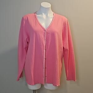 Denim & Co. Pink Cotton Long Sleeve Cardigan Sweater - Women's Size 1X